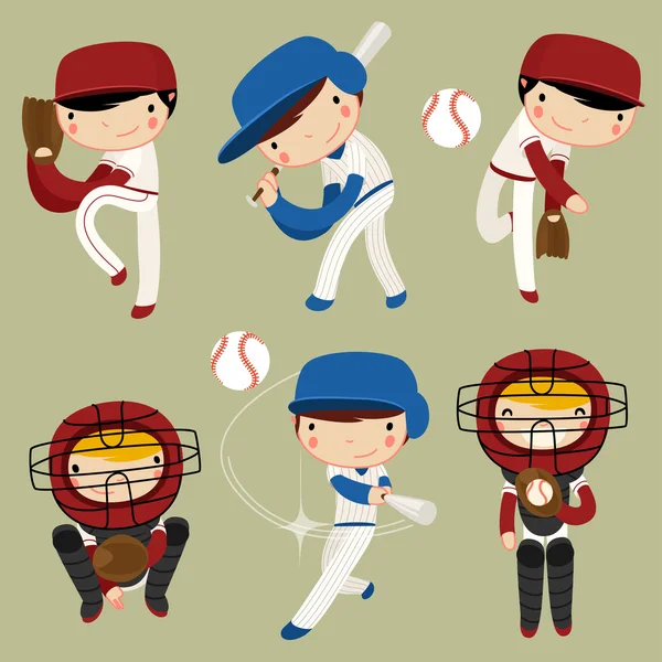 Set di personaggi per bambini baseball — Vettoriale Stock