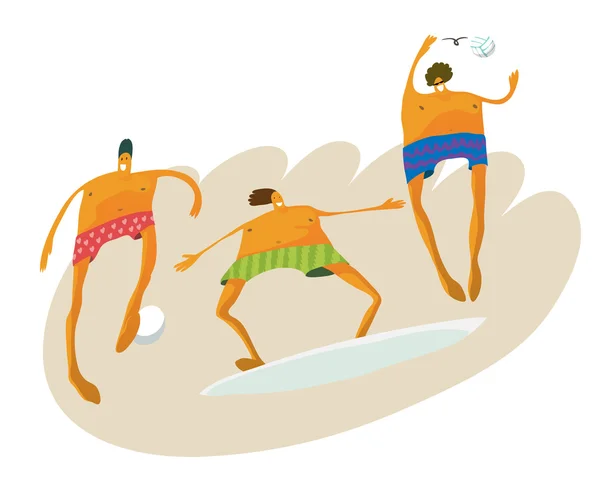 Doodle ragazzi sulla spiaggia — Vettoriale Stock