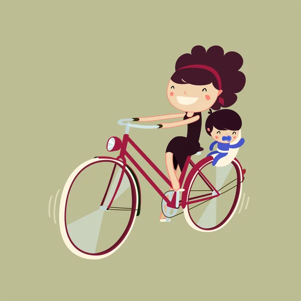 Mujer en bicicleta con bebé — Archivo Imágenes Vectoriales