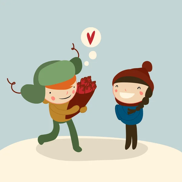 Flat valentine cartoon couple — Stock Vector
