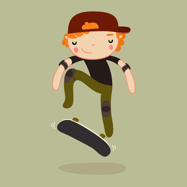 Niño con monopatín haciendo Kickflip — Vector de stock