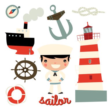 Kaptan ve deniz simgeler.