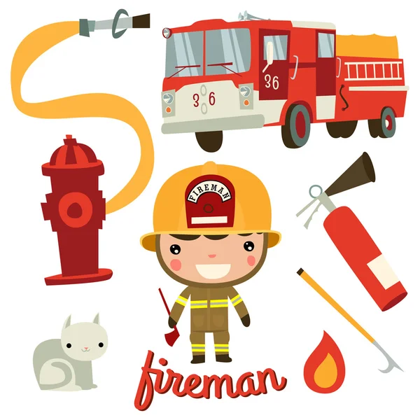 Bombero sus cosas: hacha de fuego — Vector de stock