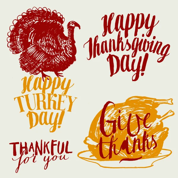 Thanksgiving day calligraphy labels — Stock Vector