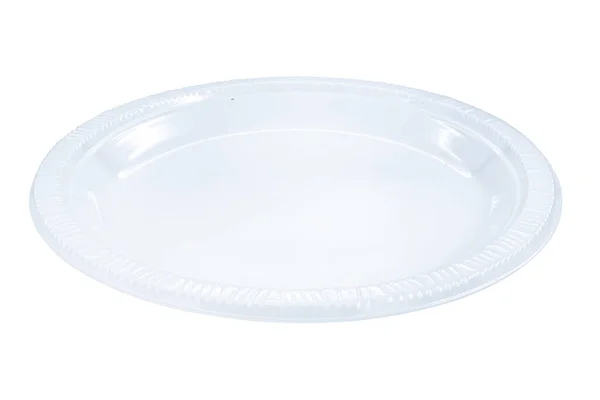 Placa Plástica Transparente Isolada Sobre Fundo Branco Plástico Utensílio Descartável — Fotografia de Stock