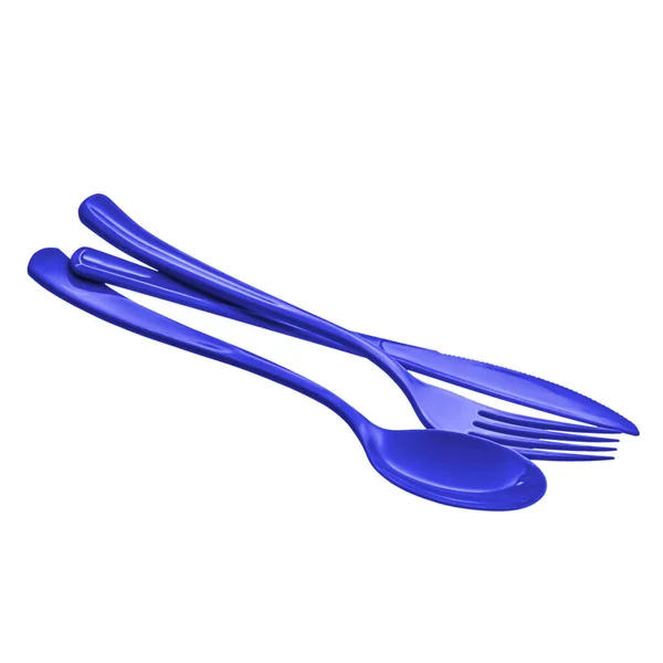 Posate Plastica Monouso Blu Cucchiaio Monouso Forchetta Coltello Stoviglie Usa — Foto Stock