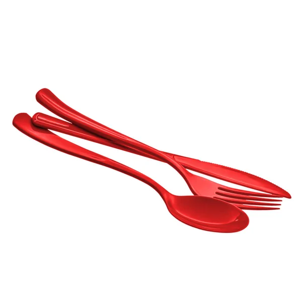 Red Disposable Plastic Cutlery Single Use Spoon Fork Knife Disposable — Stock Photo, Image