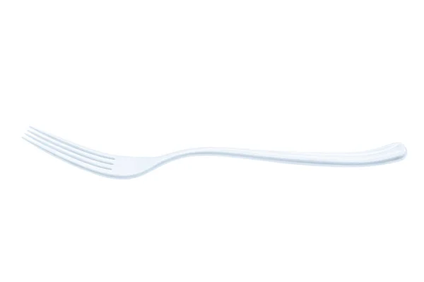 Forcella Plastica Monouso Bianca Percorso Ritaglio Isolato Sfondo Bianco Posate — Foto Stock