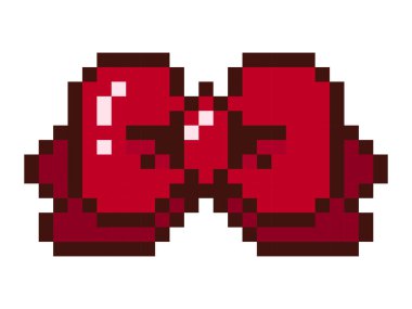 Canlı kırmızı pikselli sanat yayı. Retro 8 bit stili. Dijital tasarım projeleri, oyun varlıkları, el yapımı temalar ve nostaljik estetik için mükemmel. Bu büyüleyici fiyonk grafiği her türlü yaratıcı içeriğe oyuncu ve klasik bir dokunuş ekler..