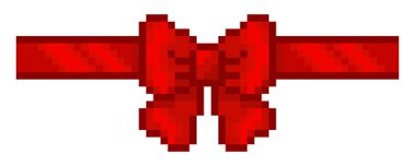 Canlı kırmızı pikselli sanat kurdelesi. Retro 8 bit estetik. Dijital çıkartmalar, tatil tasarımları, hediye paketleme grafikleri, piksel oyun varlıkları ve şenlikli dekorasyonlar için mükemmel. Noel, Sevgililer Günü ve doğum günü temalı sanat eserleri için harika..