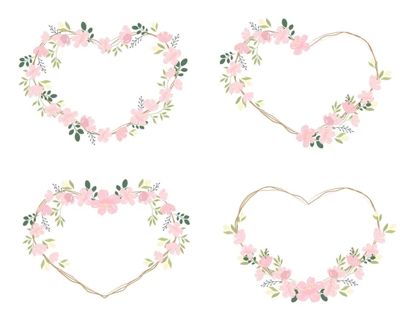 Rosafarbene Kirschblüte Oder Sakura Herz Kranz Rahmen Für Valentine Banner — Stockvektor