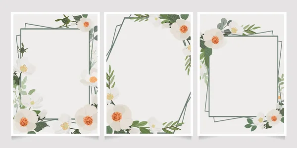 Mooie Witte Camelia Krans Frame Bruiloft Verjaardag Uitnodiging Kaart Template — Stockvector