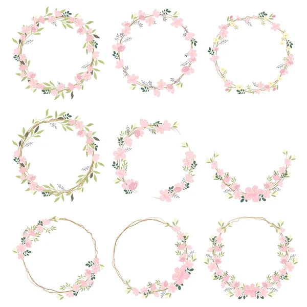Gyönyörű Rózsaszín Sakura Vagy Vidám Virágkoszorú Gyűjtemény Eps10 Vektorok Illusztráció — Stock Vector