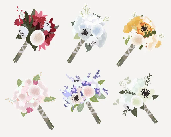 漂亮的新娘花束收藏扁平风格 — 图库矢量图片