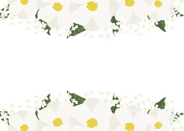 beyaz kozmos ve yeşil ortanca çiçekleri suluboya arka planda altın çerçeveli 5x7 kart şablonu düğün davetiyesi, sevgililer günü, doğum günü ya da anneler günü için 