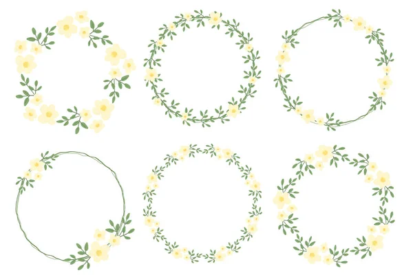 Милий Плоский Стиль Мінімальний Білий Жовтий Квітковий Вінок Колекція Рамки — стоковий вектор