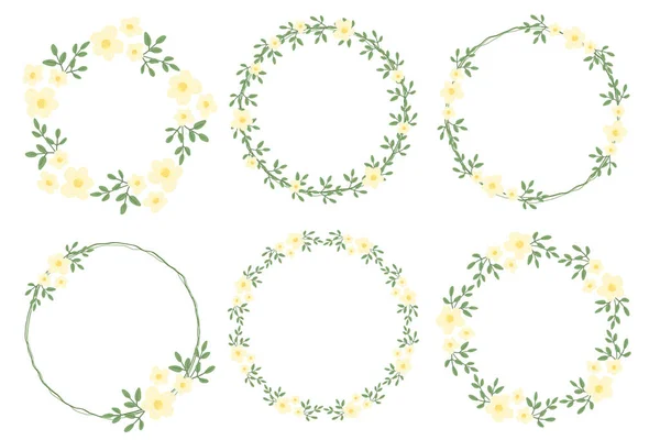 Mignon Style Plat Minimal Blanc Jaune Collection Cadre Couronne Fleurs — Image vectorielle