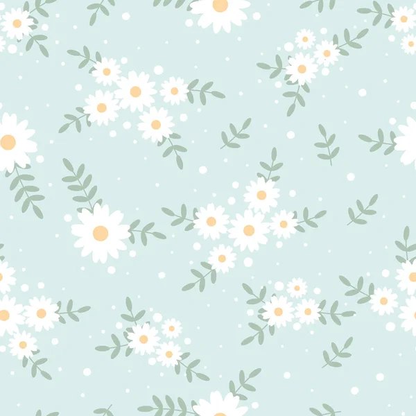Niedlichen Flachen Stil Winzigen Weißen Gänseblümchen Blume Auf Blauem Hintergrund — Stockvektor