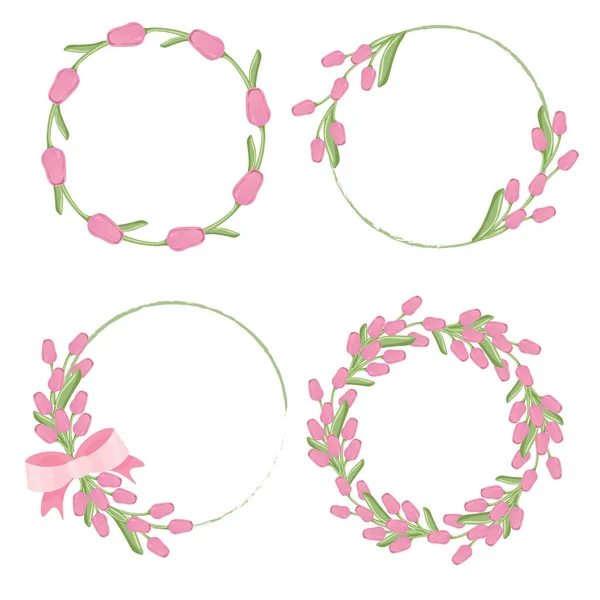 Cadre Couronne Tulipe Rose Pour Collection Printemps Fête Des Mères — Image vectorielle