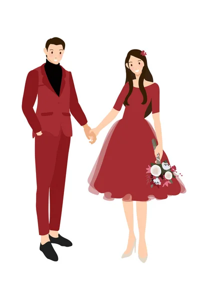 Couple Mariage Chinois Robe Rouge Traditionnelle Tenant Main Eps10 Vecteurs — Image vectorielle