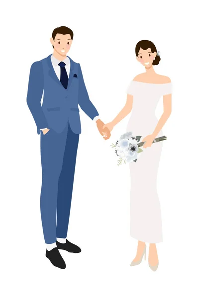 Pareja Boda Tomados Mano Traje Azul Marino Formal Vestido Estilo — Vector de stock