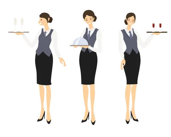 Formal Luxury Dinner Waitress Collection Flat Style — Stock Vector