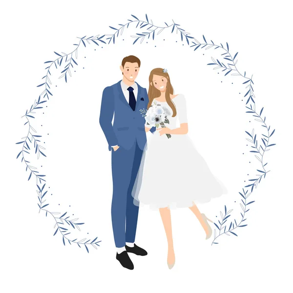 Lindo Joven Pareja Boda Traje Azul Eps10 Vecters Ilustración — Archivo Imágenes Vectoriales