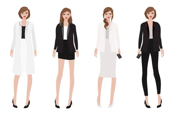 Femme Travail Dans Belle Collection Tenues Noir Blanc — Image vectorielle