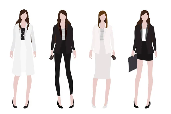 Femme Tenue Travail Collection Style Plat — Image vectorielle