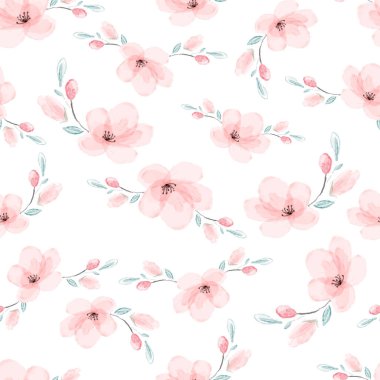 suluboya pembe sakura ya da kiraz çiçeği desensiz çiçek açan