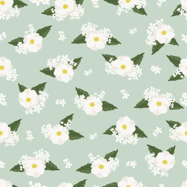 Yeşil arka planda beyaz kozmos çiçeği kusursuz desen