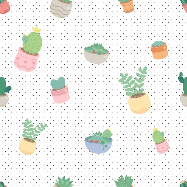 Carino Cactus Succulento Sul Modello Dot Seamless — Vettoriale Stock