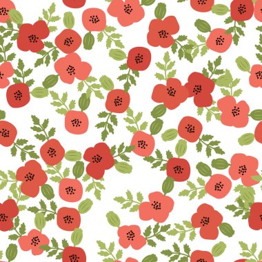 şirin düz stil soyut kırmızı haşhaş dikişsiz desen