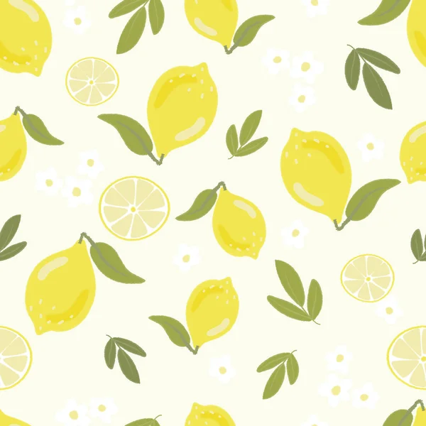 Hand Draw Style Yellow Lemon Seamless Pattern — Stock Vector