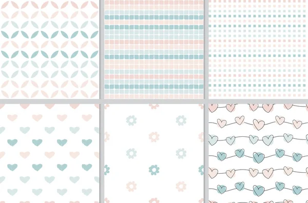 Pastel Valentine Doodle Geometric Seamless Pattern Collection — Stockový vektor