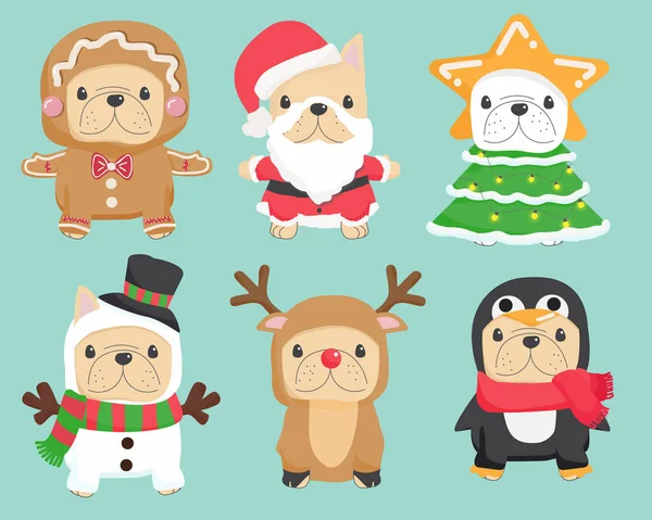 Χαριτωμένο Αστείο Χριστούγεννα Cosplay Γαλλική Bulldog Κουτάβι Συλλογή Eps10 Διανύσματα — Διανυσματικό Αρχείο