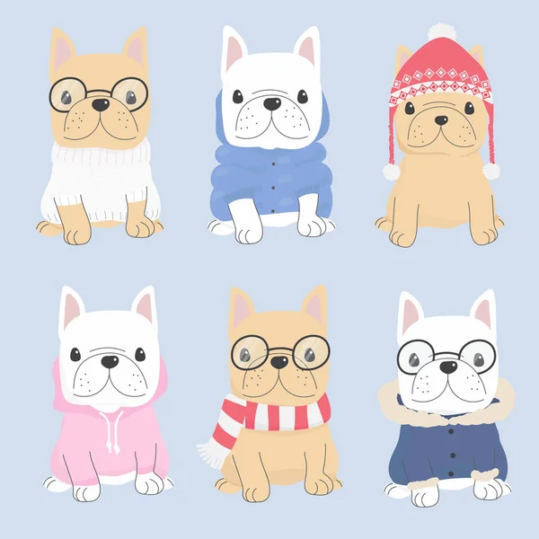 Bonito Francês Bulldog Filhote Cachorro Inverno Camisola Traje Moda Coleção —  Vetores de Stock