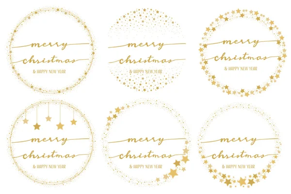 Goldener Sternkranz Mit Handgeschriebener Froher Weihnachtskalligrafie — Stockvektor