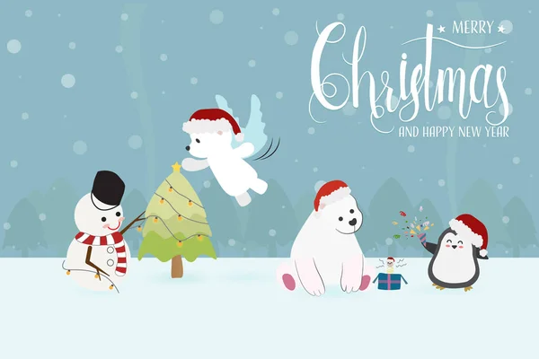 Χαριτωμένο Αστείο Χριστούγεννα Εκχιονιστής Χιονάνθρωπος Και Ζώα Στο Κόμμα Eps10 — Διανυσματικό Αρχείο