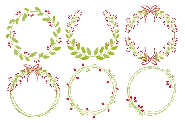 Red Christmas Holy Berry Wreath Frame Collection Eps10 Vector Illustration — Stock Vector