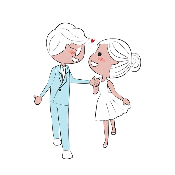 Doodle Main Dessiner Couple Mariage Tenant Main Pour Saint Valentin — Image vectorielle