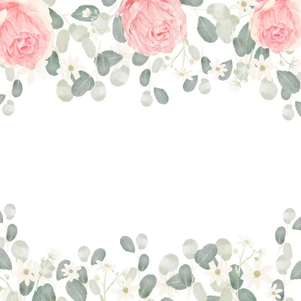 Rosa Pastel Acuarela Rosa Ramo Flores Arreglo Cuadrado Banner Fondo — Vector de stock