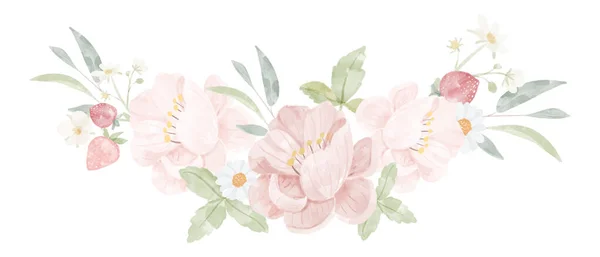 Aquarell Rosa Pfingstrose Blumenstrauß Isoliert Auf Weißem Hintergrund — Stockvektor