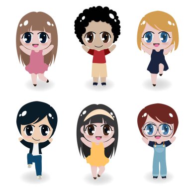 Beyaz arka plandaki çeşitli sevimli çocuklar izole edilmiş koleksiyon