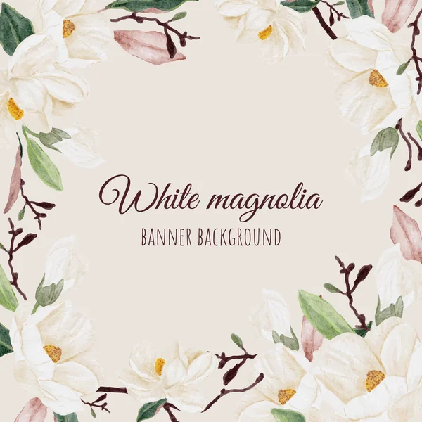 Акварель Белый Цветок Магнолия Цветок Ветви Букет Квадратный Фон Баннера — стоковый вектор
