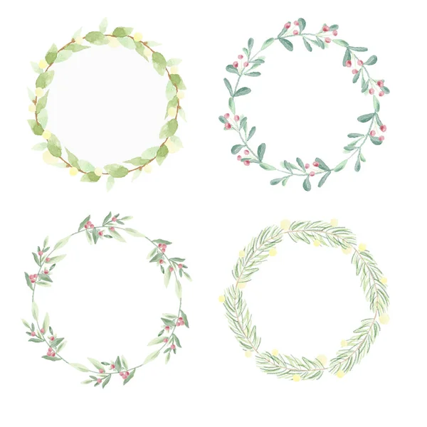 Minimal Christmas Watercolor Leaf Wreath Frame Collection — Stock Vector