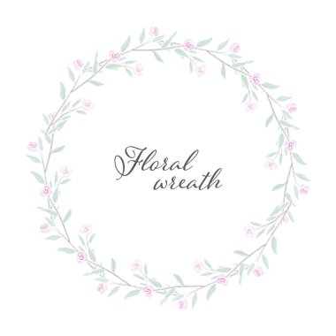 tatlı küçük pembe suluboya gül çelenk çerçeve eps10 vektör illüstrasyon