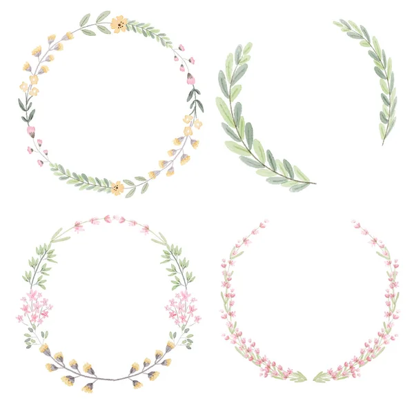 Watercolor Floral Leafs Wreath Collection — Stock Vector