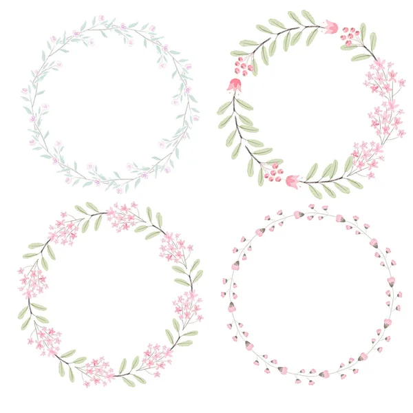 Watercolor Pink Flowers Wreath Wedding Valentines Day Collection — Stock Vector