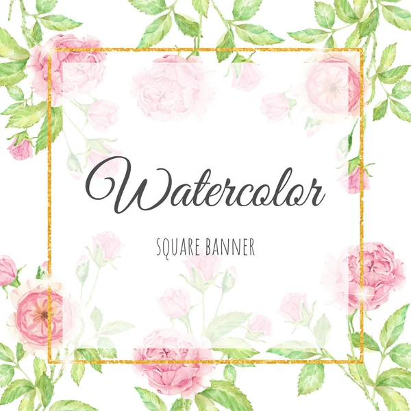 Aquarelle Beau Jardin Bouquet Fleurs Rose Anglaise Avec Fond Bannière — Image vectorielle